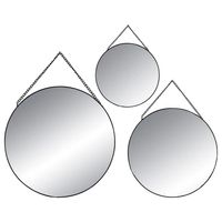 Set van 3x spiegels/wandspiegels rond metaal zwart met ketting   -