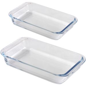Ovenschaal set 2-delig - rechthoek - glas - 0,8L en 1,6L