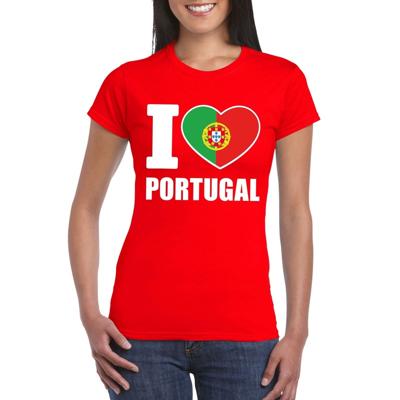 Portugal supporters kleding t-shirt - voor dames - rood - met vlag kleuren print - korte mouwen