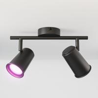 Riga - LED smart plafondlamp - 2 spots - 10 Watt 800 Lumen - Draaibaar en kantelbaar - GU10 - RGBWW - Wifi + Bluetooth - Google Home, Amazon Alexa en Siri - Zwart - Bestuurbaar via App en Stem