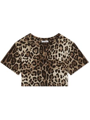 Dolce & Gabbana Kids t-shirt crop à imprimé léopard - Marron