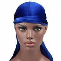Fluweel tulband cap lange staart piraat Hat chemotherapie GLB (Sapphire Blue)