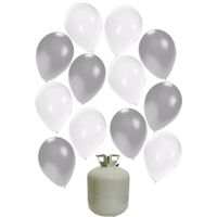 50x Helium ballonnen wit/zilver 27 cm + helium tank/cilinder