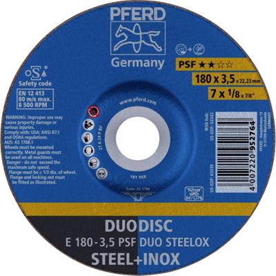 PFERD TOOLS 62017420 E 180-3,5 PSF DUO STEELOX Afbraamschijf gebogen Diameter 180 mm Boordiameter 22.23 mm RVS, Staal, IJzerslag 10 stuk(s)