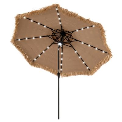 313 cm Terrasparasol met Strooien Dak Strandparasol in Hawaiiaanse Stijl met Centrale Naafverlichting Parasol voor Tuin