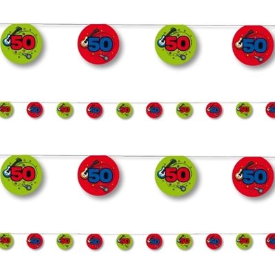2x stuks slingers 50 jaar geworden groen/oranje 350 cm