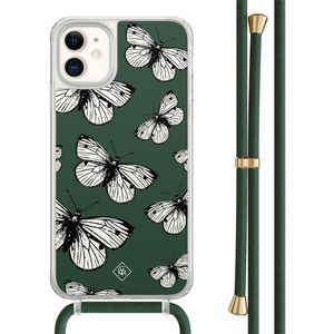 iPhone 11 hoesje met groen koord - Vlinders