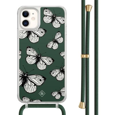 iPhone 11 hoesje met groen koord - Vlinders