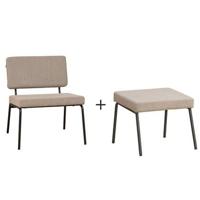 Bronx71 Scandinavische fauteuil en hocker Espen taupe gerecyclede stof