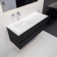 Mondiaz Vica Cloud badmeubel zwart mat 120 cm 4 lades solid surface enkele spoelbak links zonder kraangat