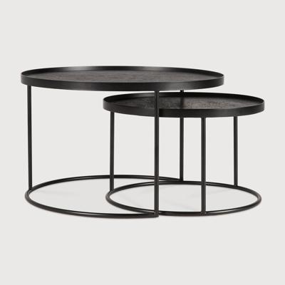 Ethnicraft Ronde Salontafel 'Tray' Gelakt Hout, Set van 2 stuks, Klein/groot