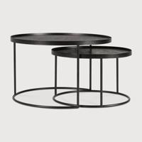 Ethnicraft Ronde Salontafel 'Tray' Gelakt Hout, Set van 2 stuks, Klein/groot