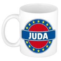 Juda voornaam koffiemok - beker - wit/blauw - 300 ml - Cadeau - Heren - Collega - Vaderdag