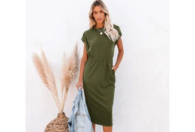 Midi jurk met zakken in de sale!