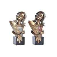 Decoratieve figuren DKD Home Decor 21 x 13 x 36 cm Rood Gouden Turkoois (2 Stuks)