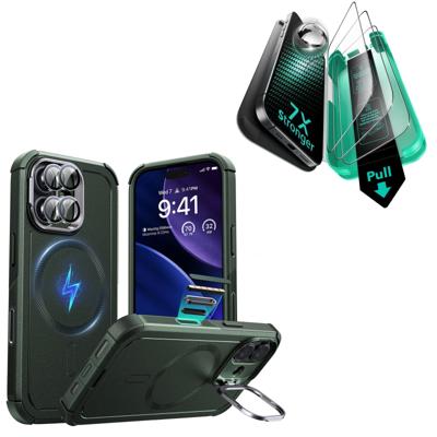 iPhone 17 Bundle Cyber Tough Magnetic Case (Camera Control, Stash Stand) and Armorite Screen Protector - Olive Green