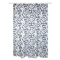 MSV Douchegordijn met ringen - wit/blauw - mozaiek print - Polyester - 180 x 200 cm - wasbaar   -