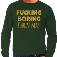 Foute Kersttrui/sweater voor heren - Boring Christmas - groen - glitter goud