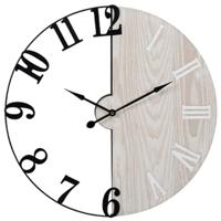 Ostaria Wandklok/muur klok - Dia 50 cm - metaal/hout - naturel/zwart - keuken/kamer
