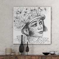 MUST Living Wandpaneel Balinese Girl Kadek 100 x 100cm - Zwart, Wit - thumbnail