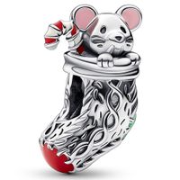 Pandora 792366C01 Bedel Festive Mouse and Christmas Stocking zilver-emaille meerkleurig