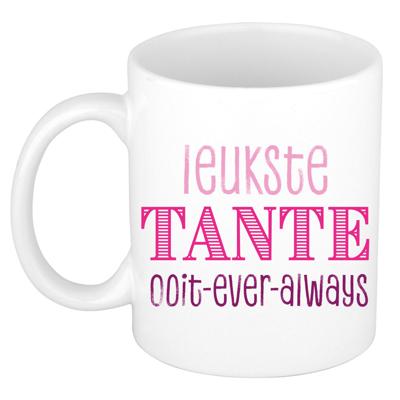 Cadeau koffie/thee mok voor tante - roze - de leukste tante - keramiek - 300 ml