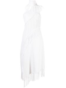 Cult Gaia robe mi-longue asymétrique à franges - Blanc