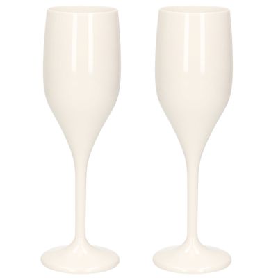 Set van 2x stuks champagne/prosecco flutes glazen wit 150 ml van onbreekbaar kunststof