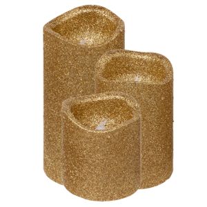 LED kaarsen/stompkaarsen set - 3x stuks - goud - glitter