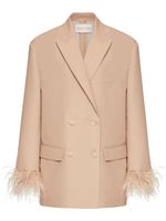 Valentino Garavani blazer croisé à détail de plumes - Tons neutres - thumbnail