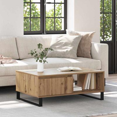 Salontafel artisanaal eikenkleurig 90 x 60 x 35 cm Bewerkt hout
