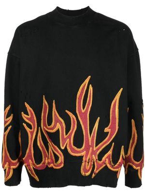 Palm Angels sweat Graffiti Flames à effet usé - Noir