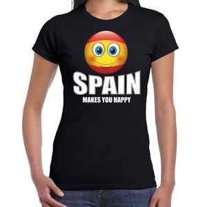 Spain makes you happy landen t-shirt Spanje zwart voor dames met emoticon