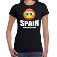 Spain makes you happy landen t-shirt Spanje zwart voor dames met emoticon