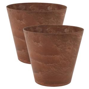 Ter Steege Plantenpot/bloempot - 2x - natuursteen look terra - D27 x H24 cm