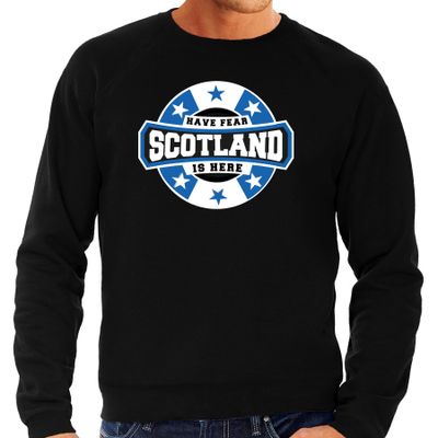 Have fear Scotland is here / Schotland supporter sweater zwart voor heren Have fear Scotland is here / Schotland supporter sweater zwart voor heren