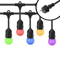 20m LED Prikkabel - IP65 Lichtsnoer Buiten - koppelbaar - inclusief 20x gekleurde E27 lampen - Incl. Stekker