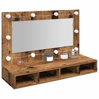 Spiegelkast met LED-verlichting 90x31,5x62 cm oud houtkleurig