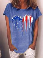Women's Independence Day Love Dog Paws Blue White Red Graphic Printing 4th Of July Cotton-Blend Casual Loose T-Shirt