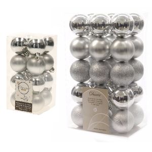 Kerstversiering kunststof kerstballen zilver 4-6 cm pakket van 46x stuks