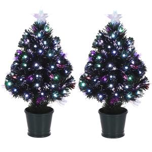 2x Fiber optic kerstboom/kunst kerstboom met knipperende verlichting en piek ster 60 cm