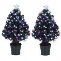 2x Fiber optic kerstboom/kunst kerstboom met knipperende verlichting en piek ster 60 cm