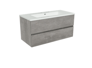 Storke Edge zwevend badkamermeubel 100 x 46 cm beton donkergrijs met Diva enkele wastafel in glanzend composiet marmer