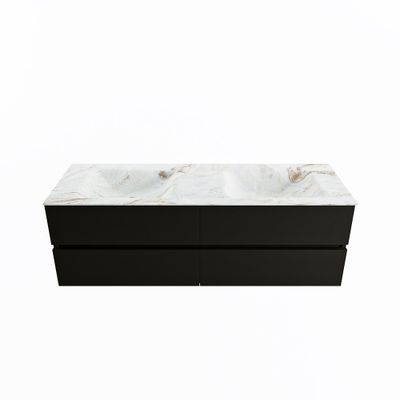 MONDIAZ VICA-DLUX 150cm badmeubel onderkast Urban 4 lades. Inbouw wastafel CLOUD dubbel zonder kraangat, kleur Frappe.