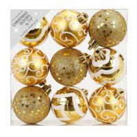 Inge Christmas Kerstballen - 9 stuks - goud - kunststof - 6 cm