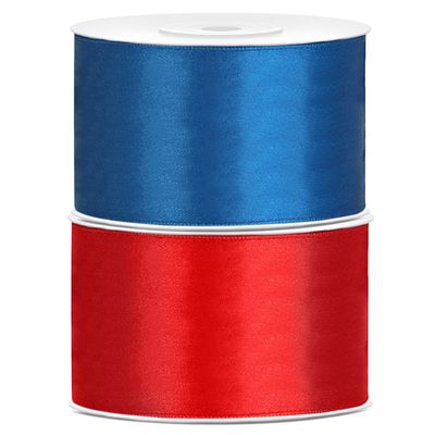 Set van 2 stuks sierlinten/cadeaulinten/satijnen linten blauw en rood 38 mm x 25 meter
