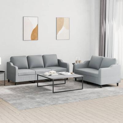 2-delige Loungeset met kussens stof lichtgrijs