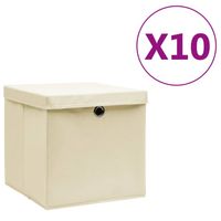 vidaXL Opbergboxen met deksel 10 st 28x28x28 cm crèmekleurig - thumbnail