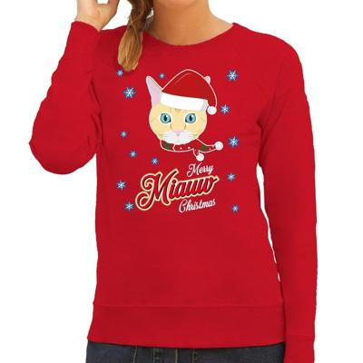 Foute Kersttrui - sweater - Merry Miauw Christmas - kat / poes - rood - voor dames - kerstkleding