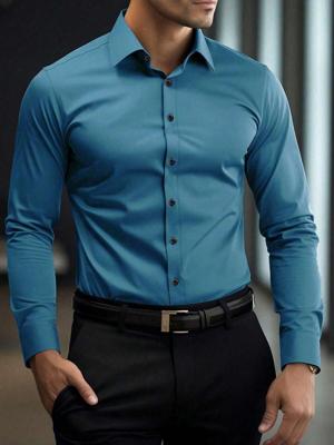 Bon&Bon Mode Men's Apricot Long Sleeve Business Casual Shirt Blue / S